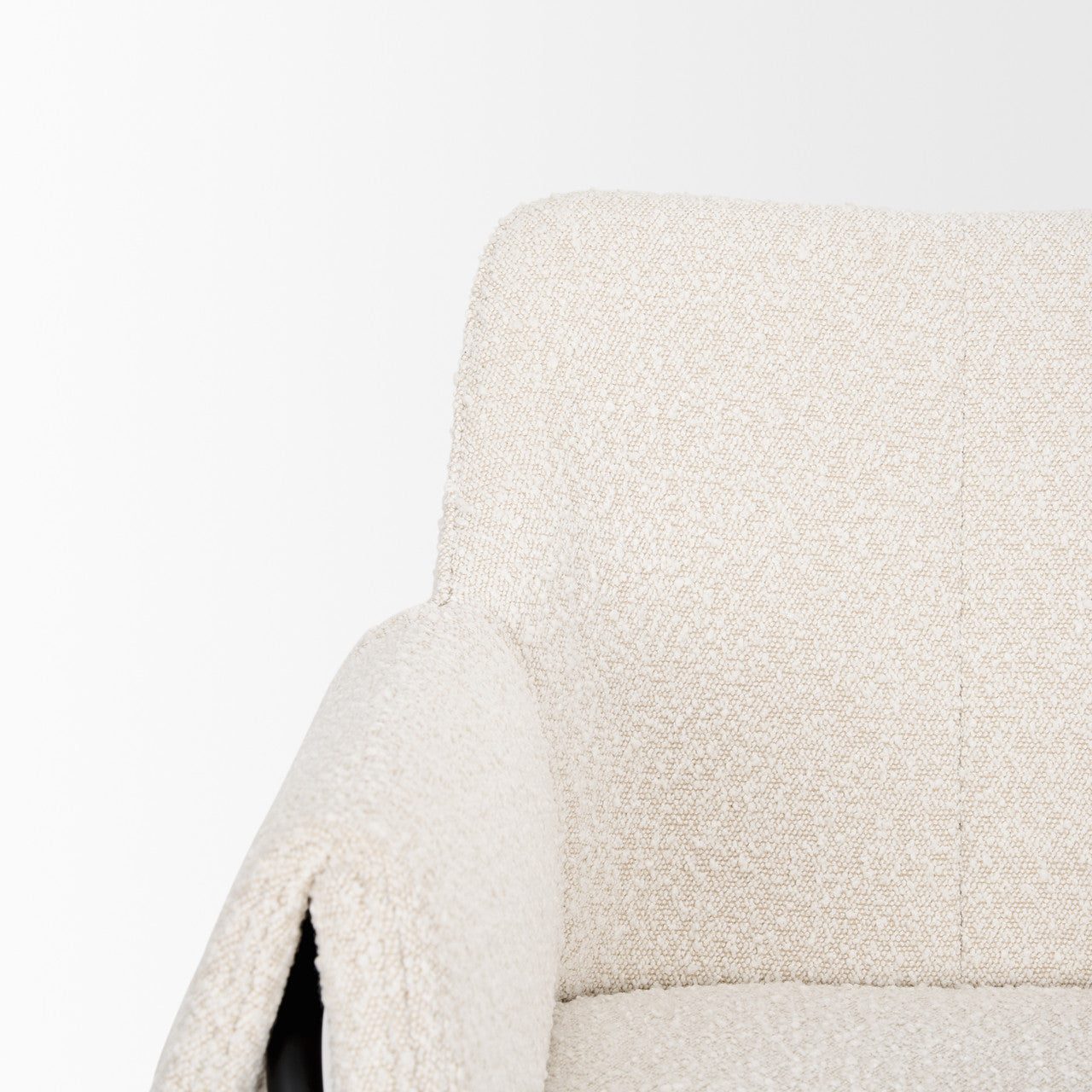 Brently Accent Chair w/ Cream Boucle Fabric & Matte Black Metal Legs