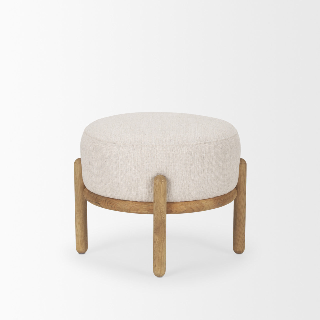 Gwynn Beige Fabric w/ Light Brown Wood Pouf