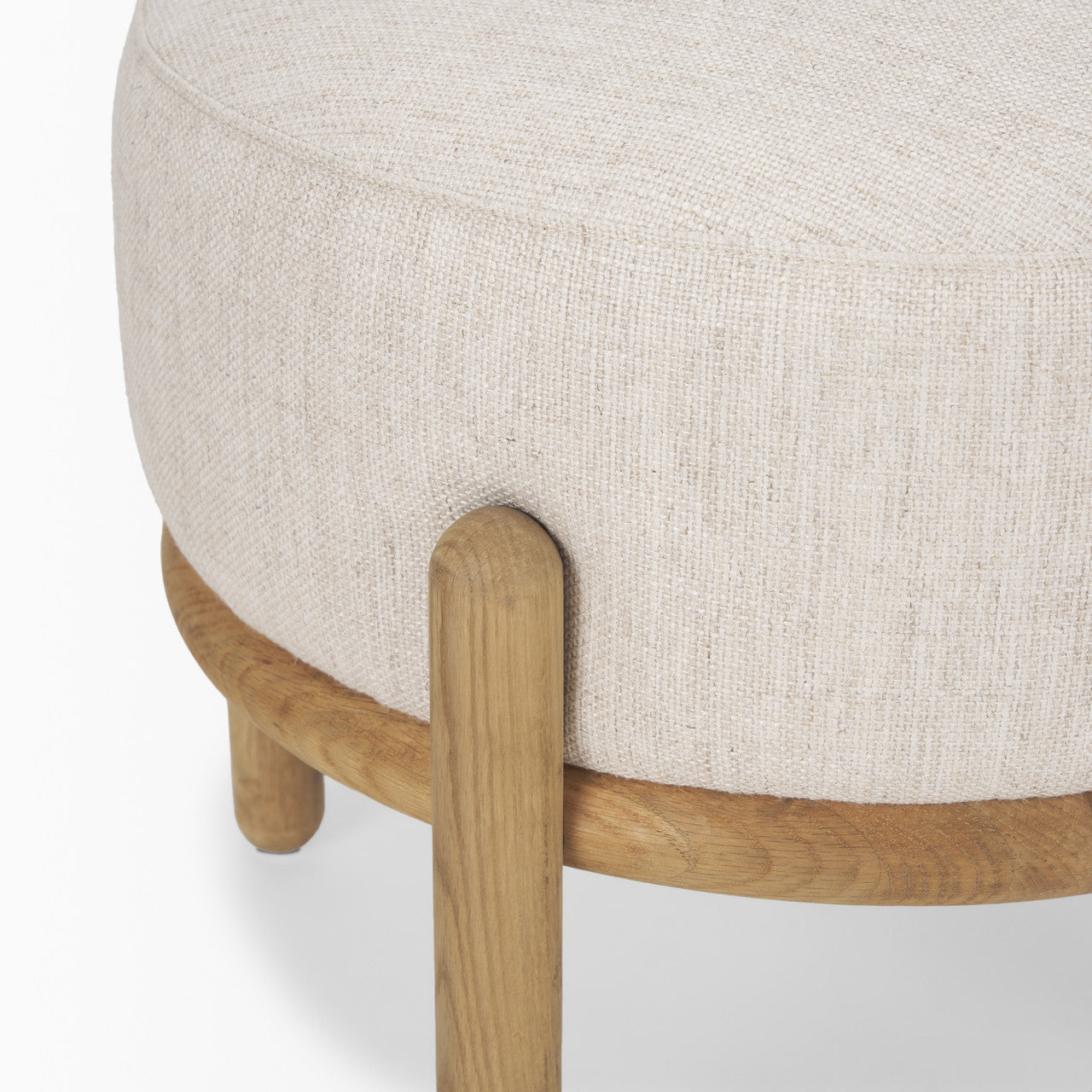 Gwynn Beige Fabric w/ Light Brown Wood Pouf