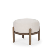 Gwynn Oatmeal Fabric w/ Dark Brown Wood Pouf