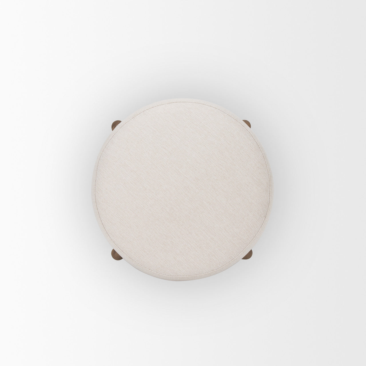 Gwynn Oatmeal Fabric w/ Dark Brown Wood Pouf