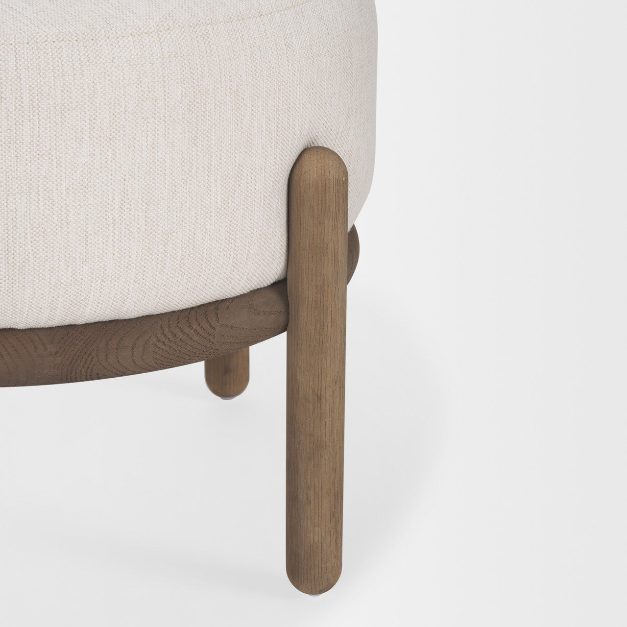 Gwynn Oatmeal Fabric w/ Dark Brown Wood Pouf