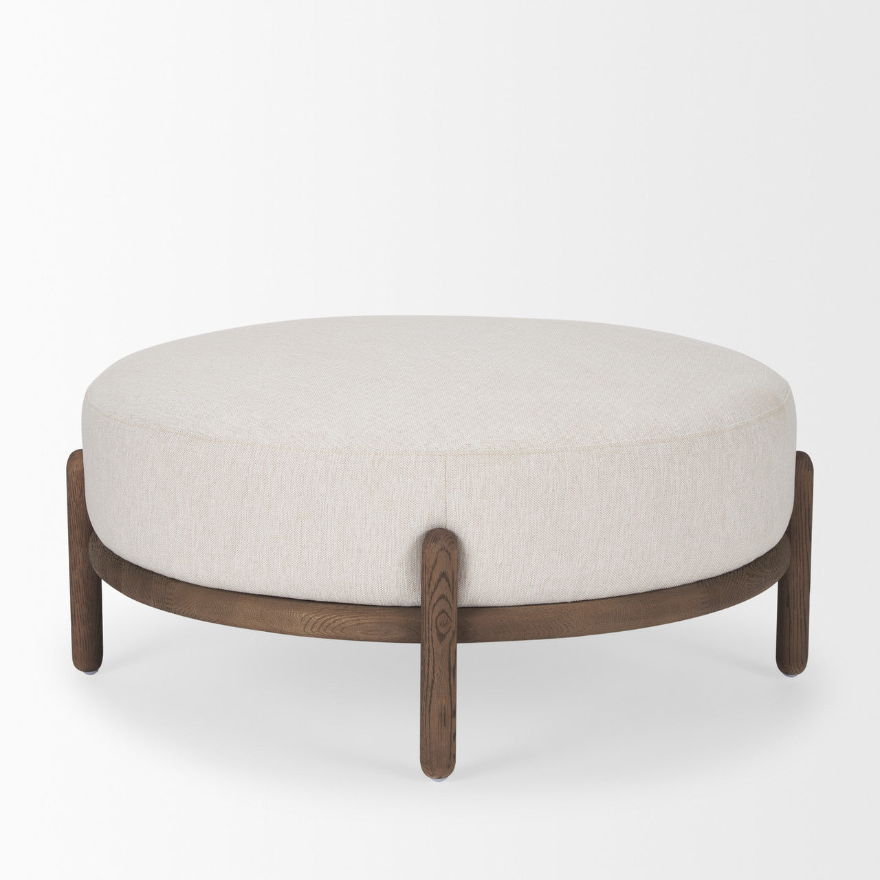Gwynn Oatmeal Fabric w/ Dark Brown Wood Ottoman
