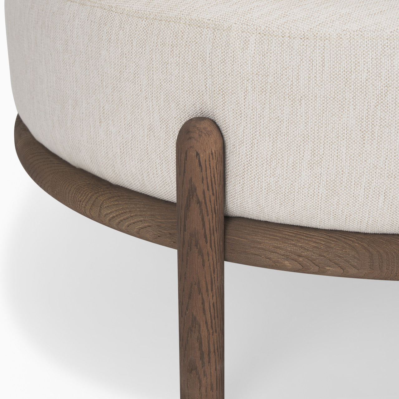 Gwynn Oatmeal Fabric w/ Dark Brown Wood Ottoman