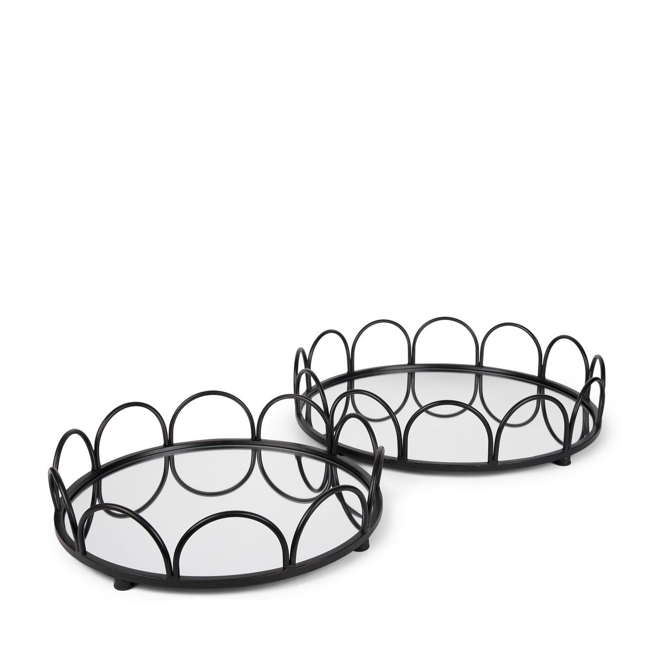 Lenore Round Metal/Mirror Tray Black (Set of 2)