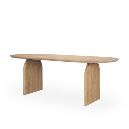 Isla Oval Dining Table w/Light Brown Wood Top & Arched Legs