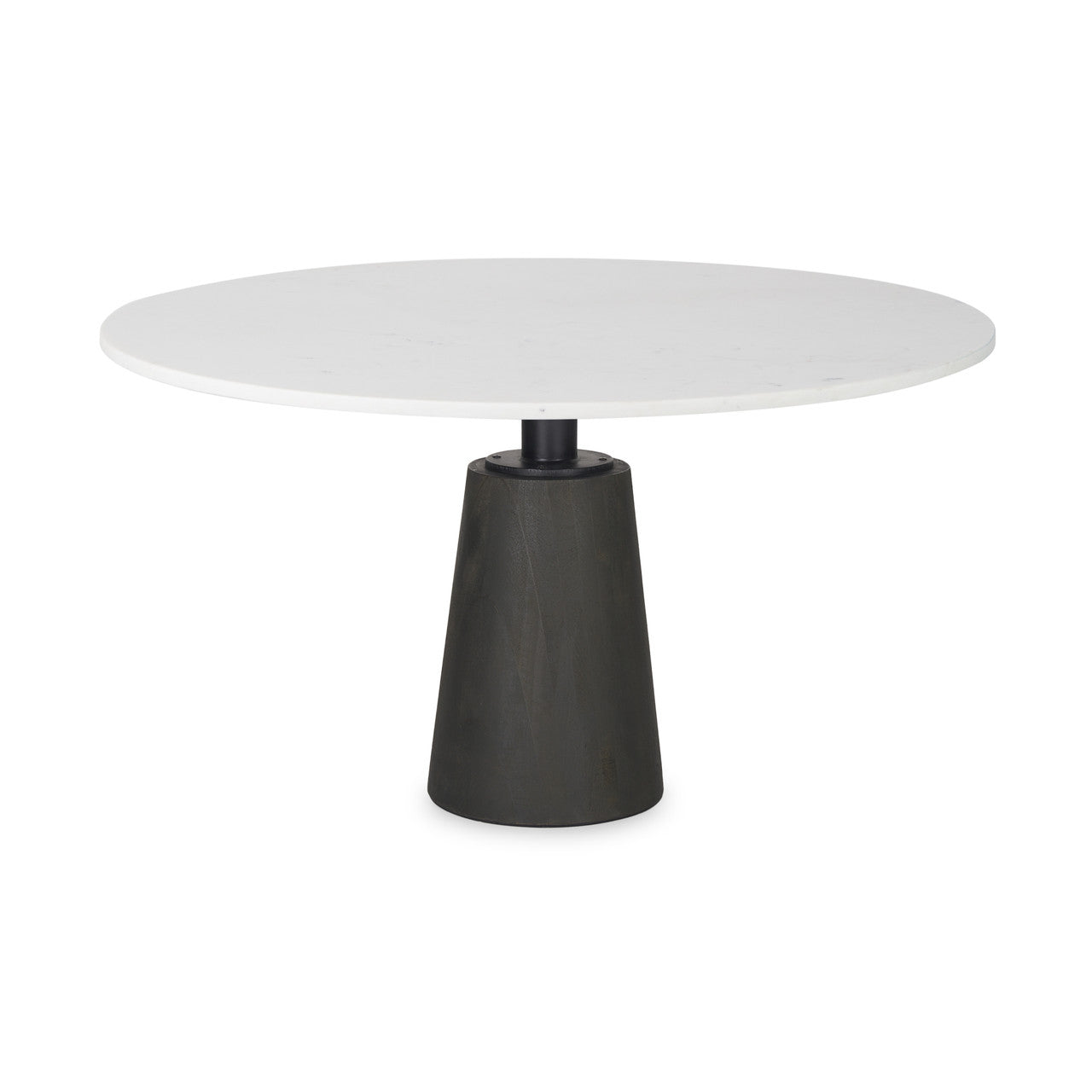 Maxwell 48L x 48W x 30H Round White Marble Top w/ Black Metal and Wood Pedestal Base Dining Table