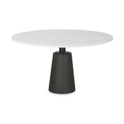 Maxwell 48L x 48W x 30H Round White Marble Top w/ Black Metal and Wood Pedestal Base Dining Table