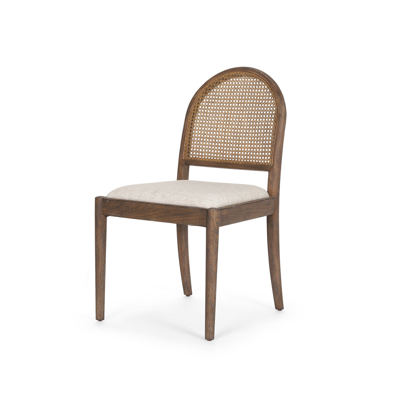 Elle Rounded Caneback Medium Brown Wood W/ Oatmeal Fabric Dining Chair