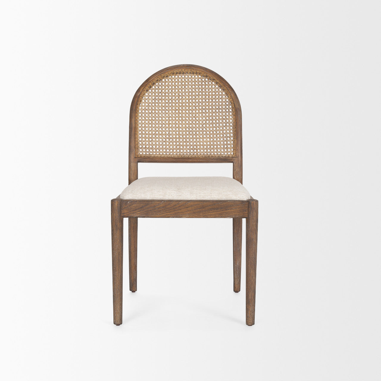 Elle Rounded Caneback Medium Brown Wood W/ Oatmeal Fabric Dining Chair
