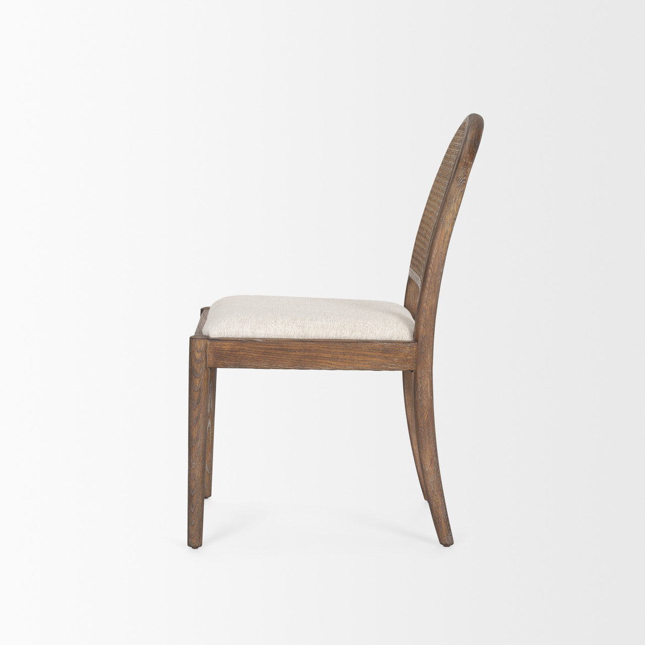 Elle Rounded Caneback Medium Brown Wood W/ Oatmeal Fabric Dining Chair