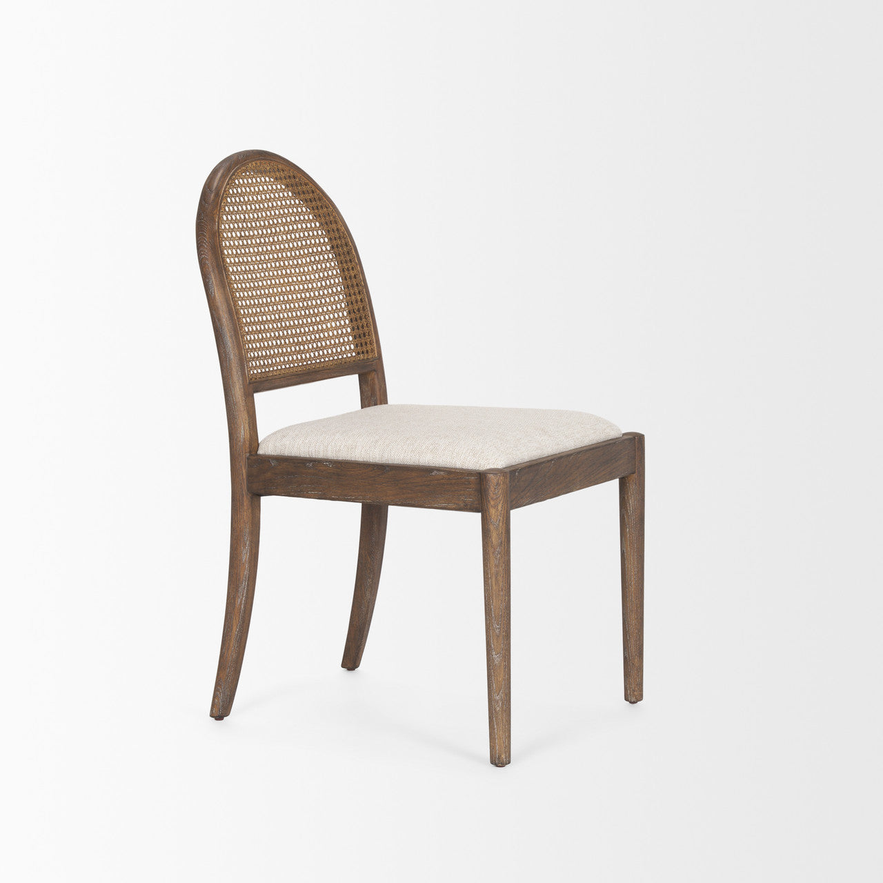 Elle Rounded Caneback Medium Brown Wood W/ Oatmeal Fabric Dining Chair