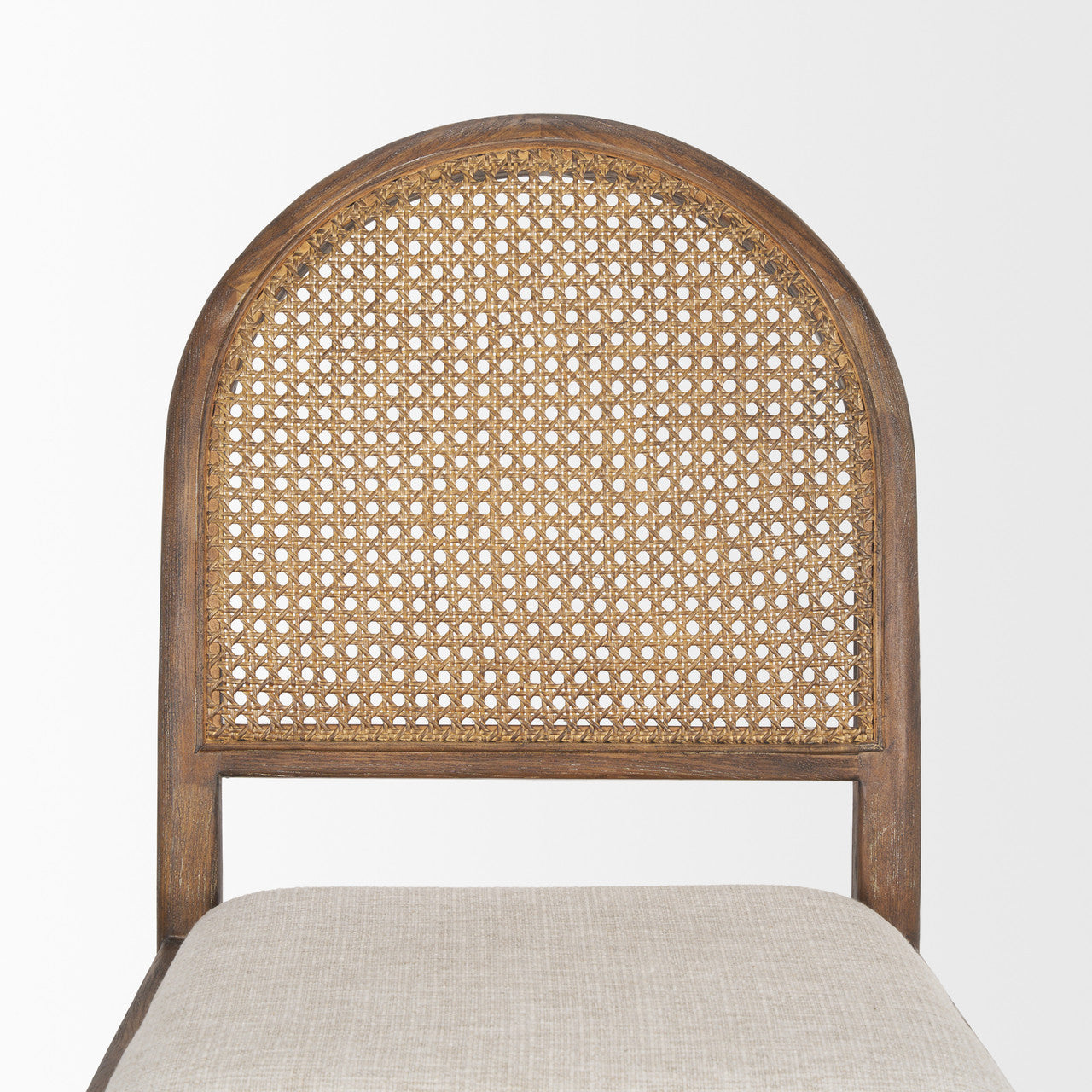 Elle Rounded Caneback Medium Brown Wood W/ Oatmeal Fabric Dining Chair