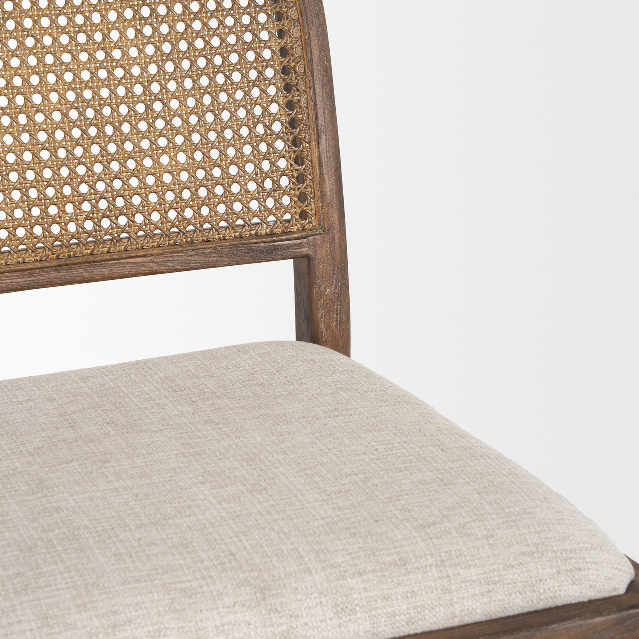 Elle Rounded Caneback Medium Brown Wood W/ Oatmeal Fabric Dining Chair