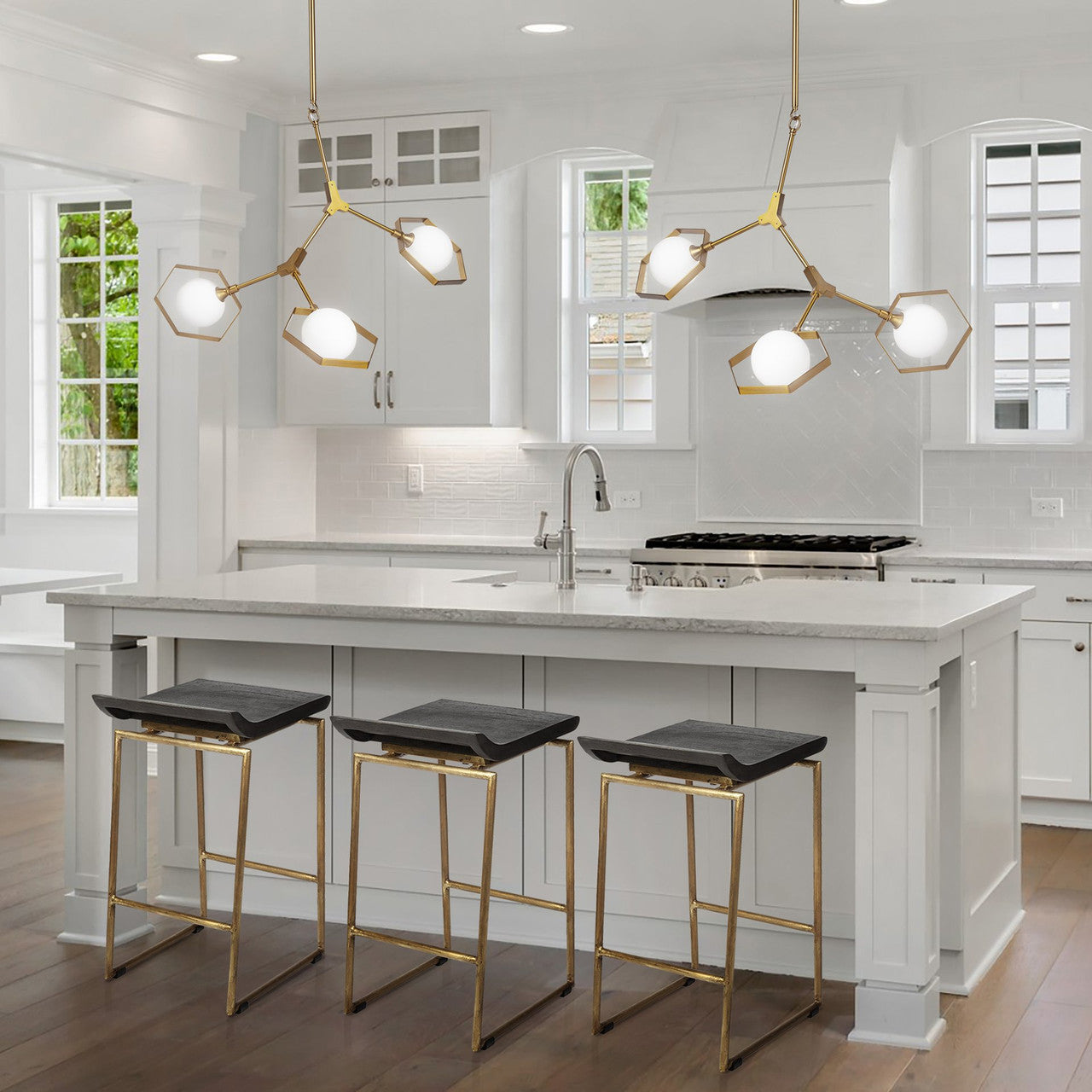 Givens 24.25" Seat Height Brown Wood Seat Gold Metal Frame Stool