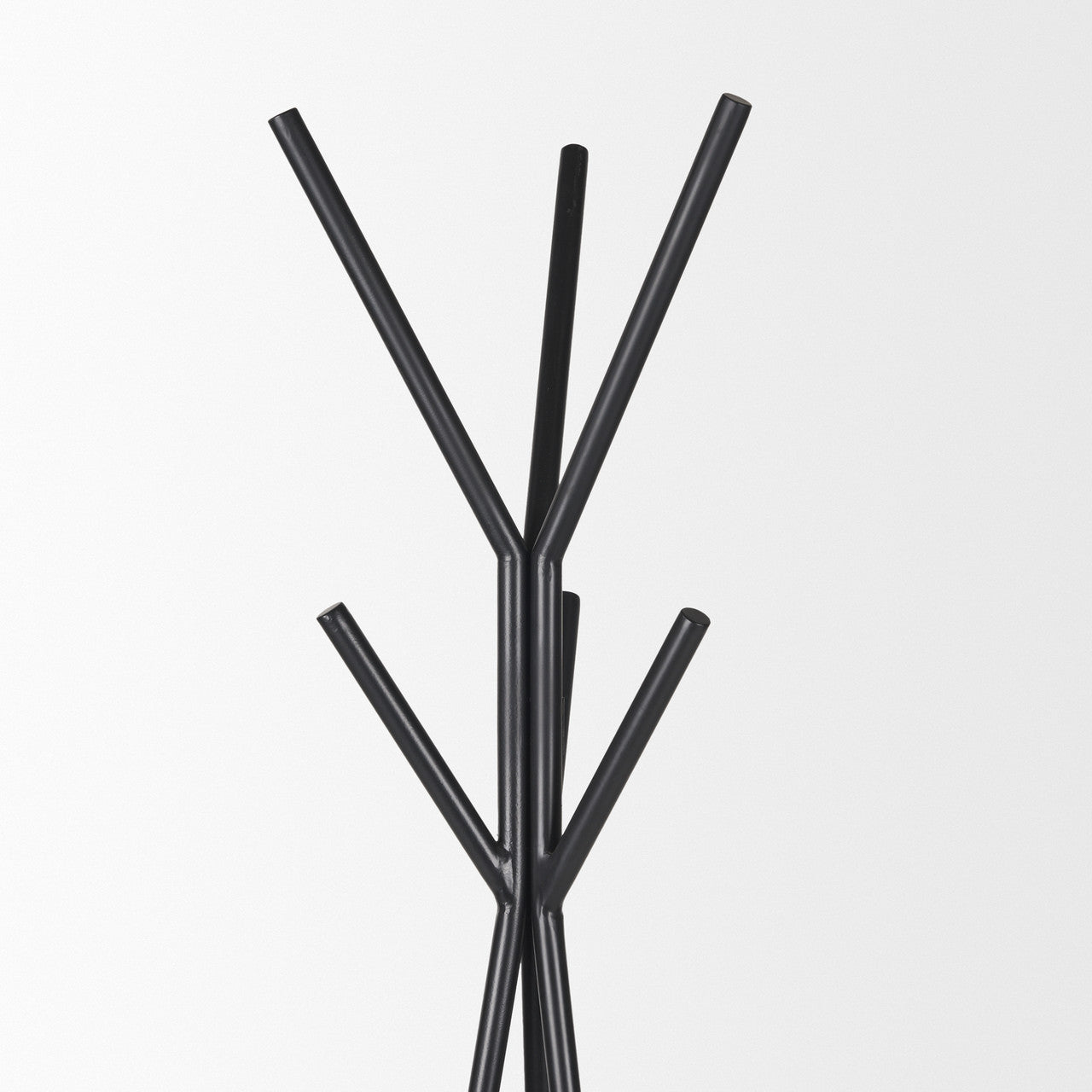 Everett Matte Black Metal w/ Two Wood Shelves Coat Rack