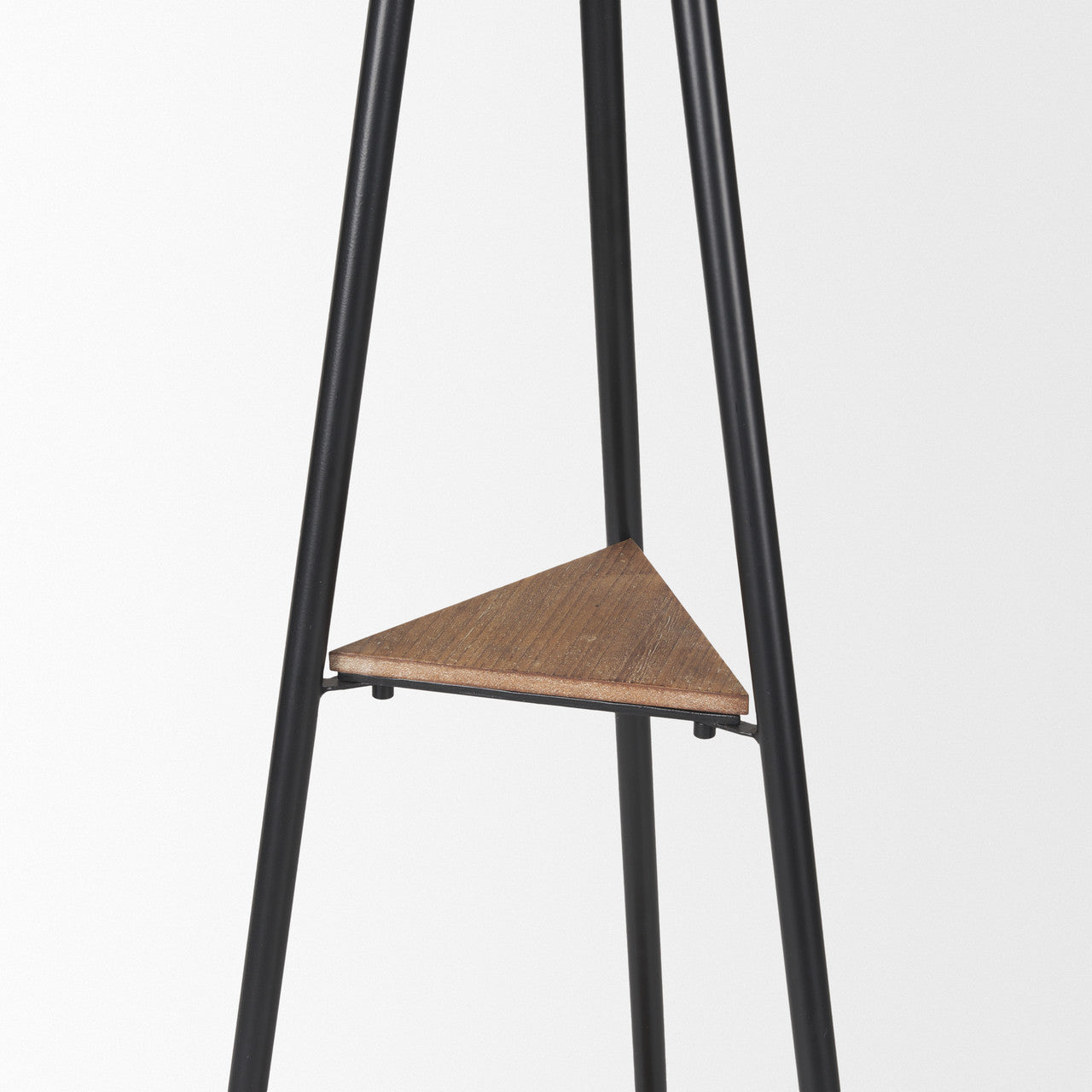 Everett Matte Black Metal w/ Two Wood Shelves Coat Rack