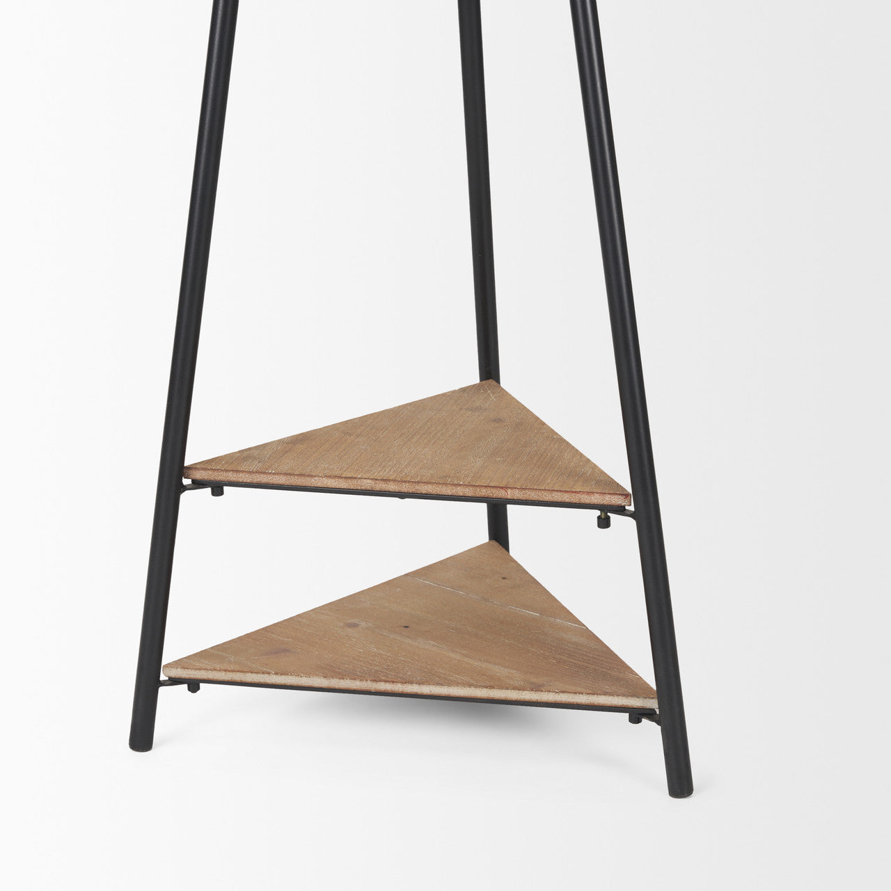 Everett Matte Black Metal w/ Two Wood Shelves Coat Rack