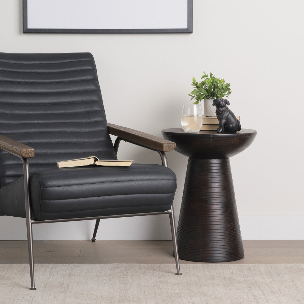 Novell Dark Brown Wood Pedestal Accent Table