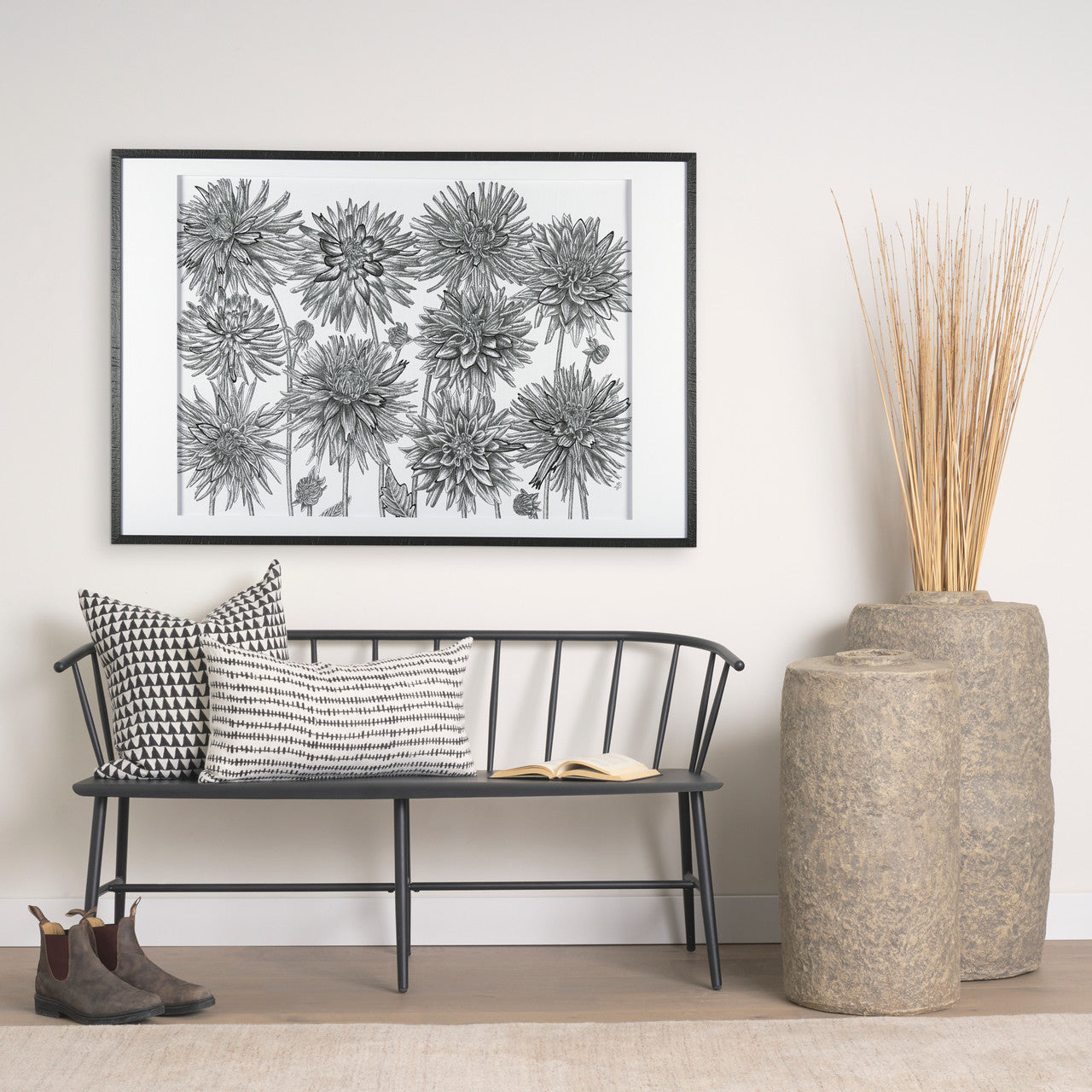 Jolie Cream w/ Black Print Linen Square Decorative Pillow  Cover