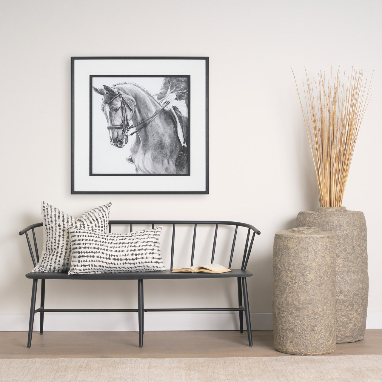 Jenna Cream w/ Black Print Linen Square Decorative Pillow Cover