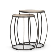 Clapp Round Light Brown W/ White Wash Wood and Silver Metal Nesting Accent Tables (Set of 2)