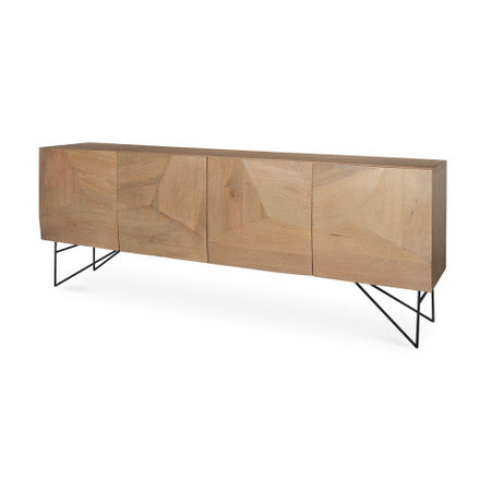 Darwin Light Brown Wooden 4 Door w/ 2 Shelves Sideboard