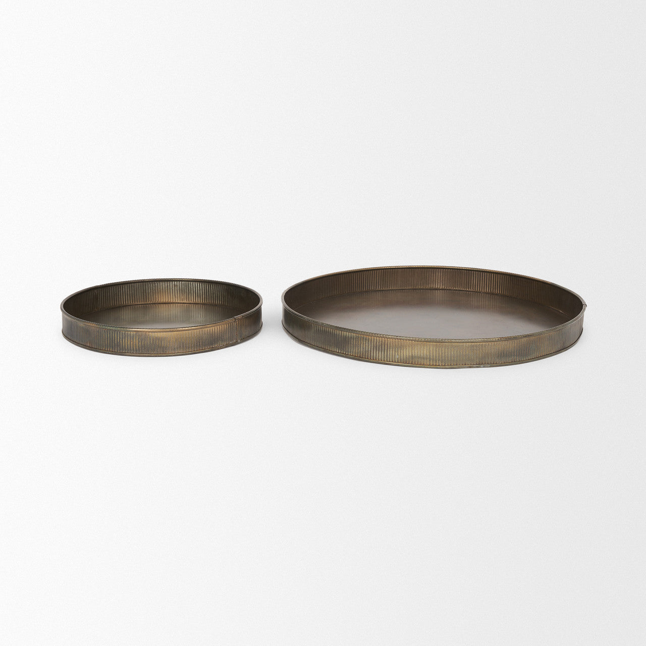 Varun Round Antiqued Brass Metal Tray (Set of 2)