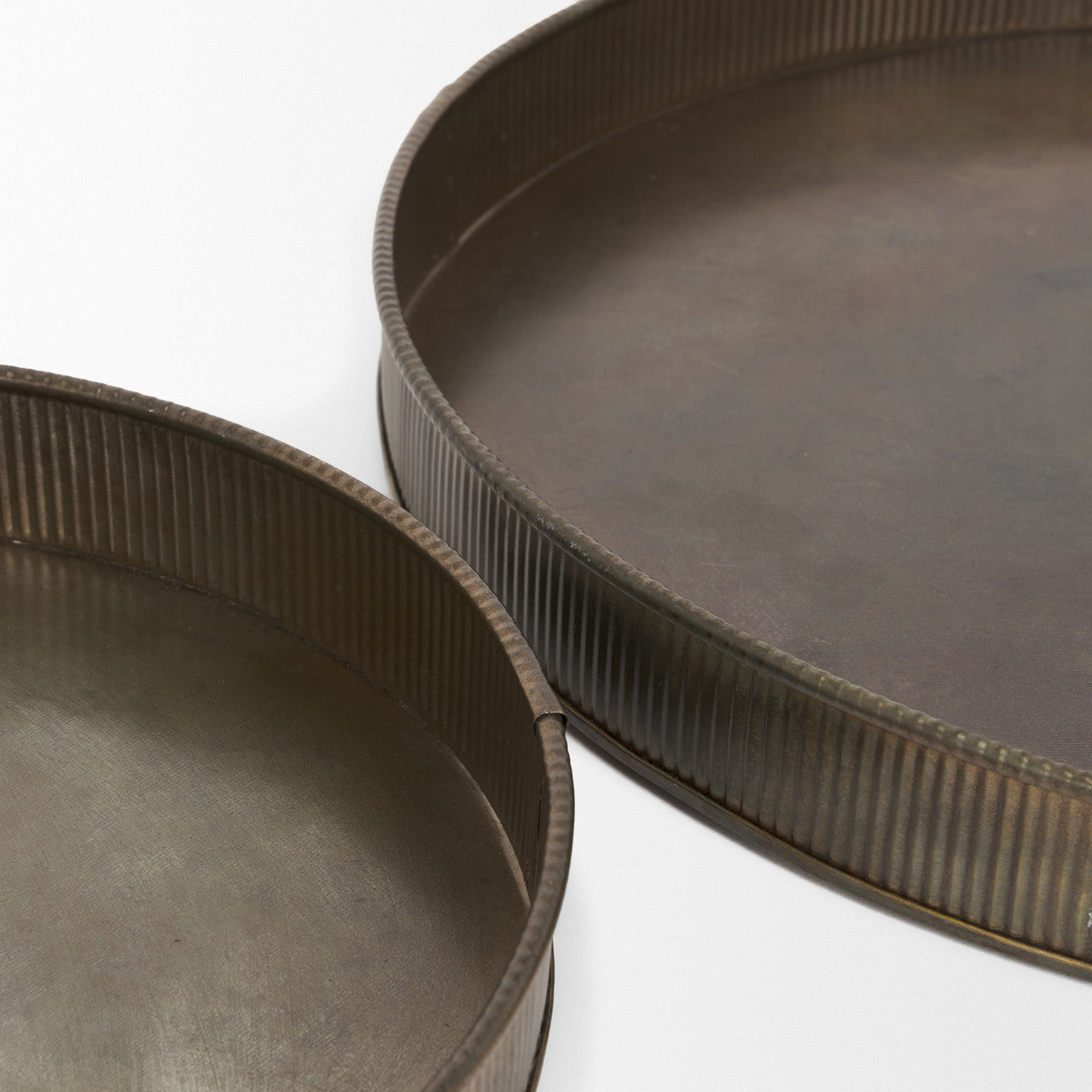 Varun Round Antiqued Brass Metal Tray (Set of 2)