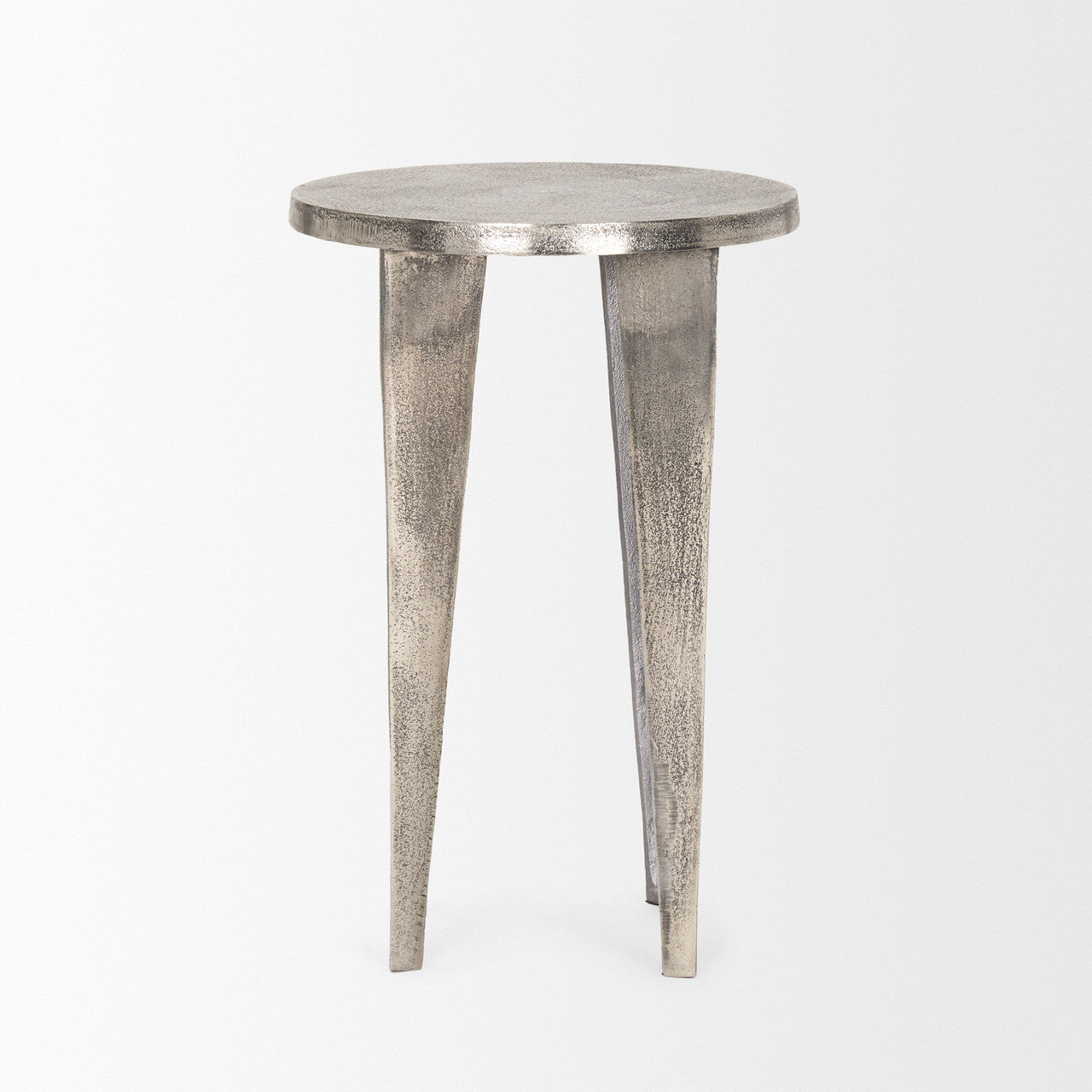 Maggie Textured Silver Nickel Cast Aluminum Metal Accent Table