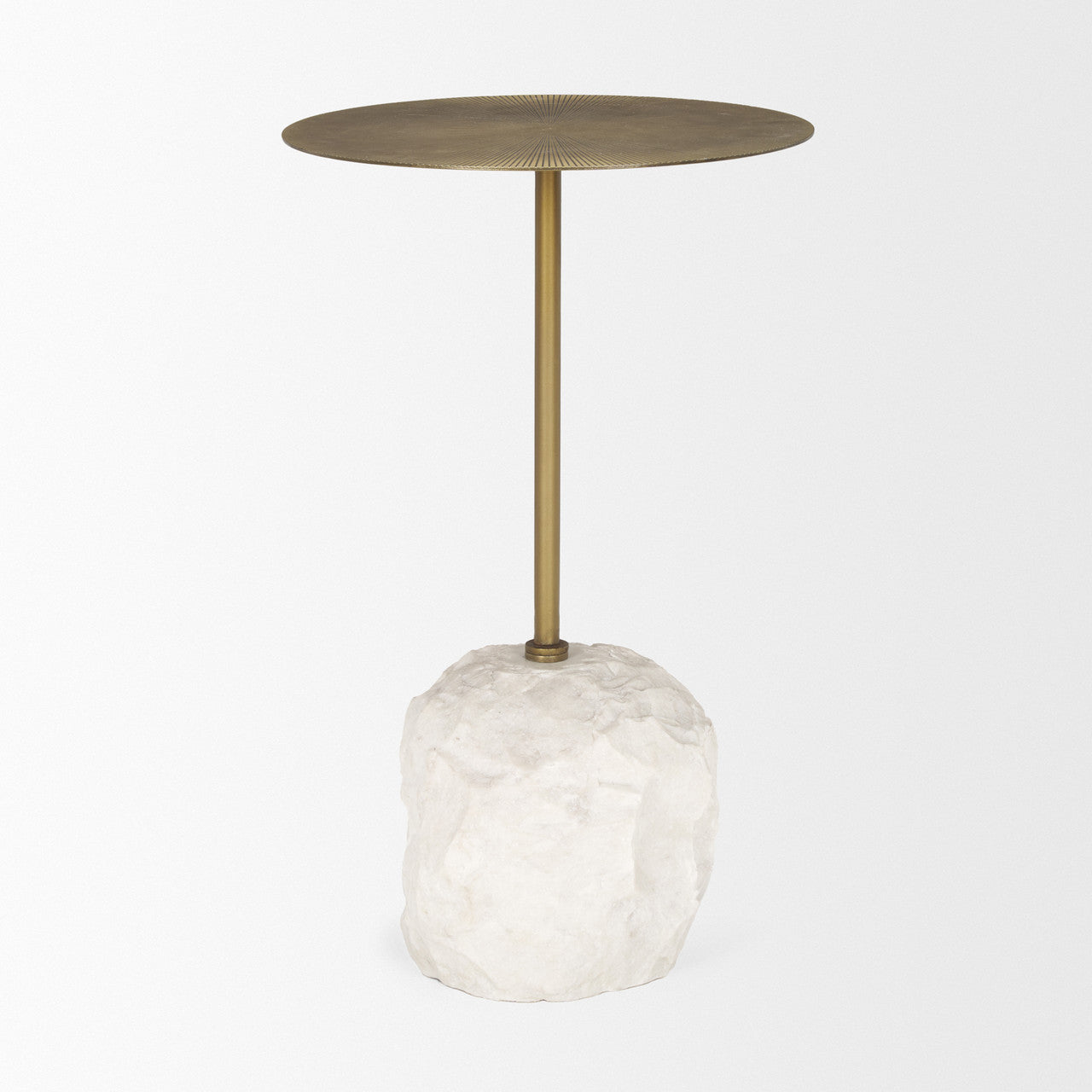 Rini Gold Metal and White Marble Accent Table