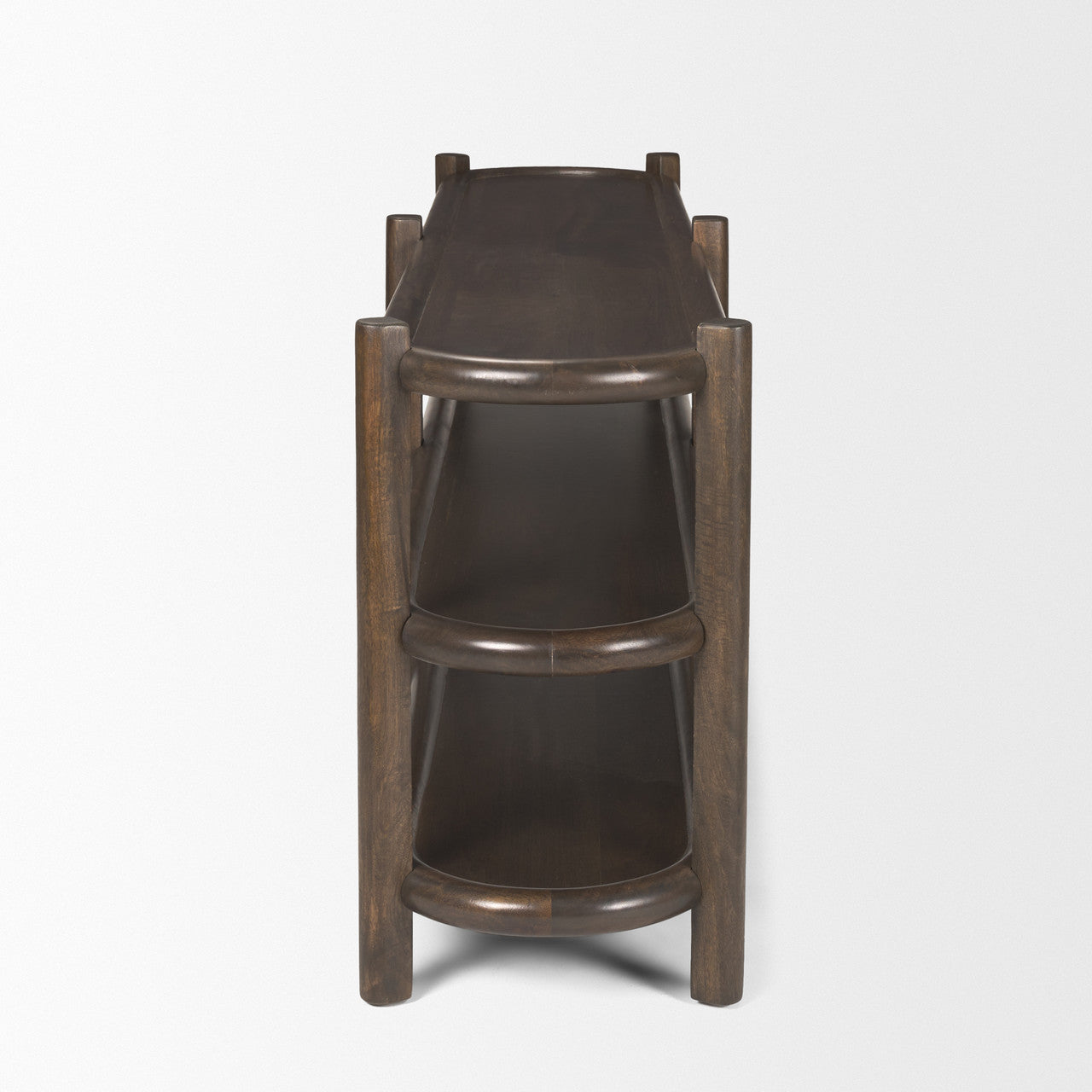 Romi Dark Brown Wood w/ 3 Shelves Oval Console Table