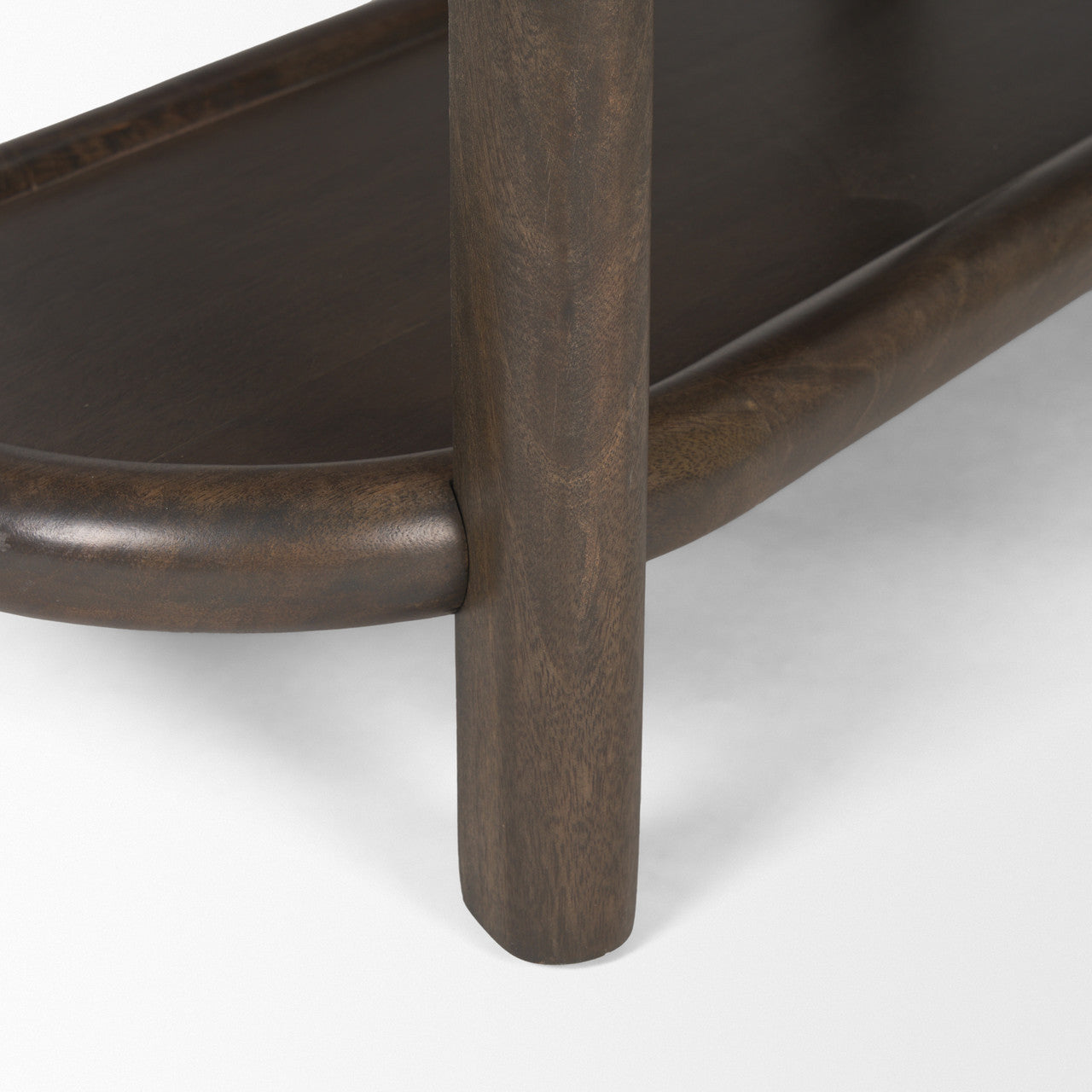 Romi Dark Brown Wood w/ 3 Shelves Oval Console Table