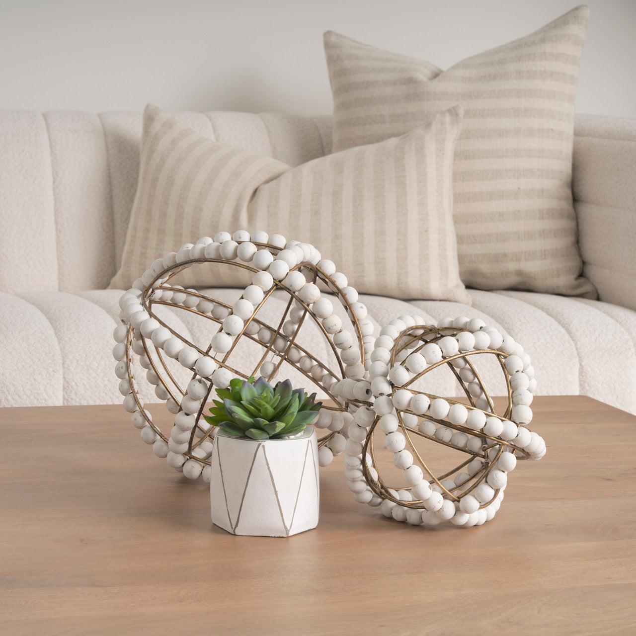 Espanlade I Small 9L x 9W White Wooden Beaded Orb