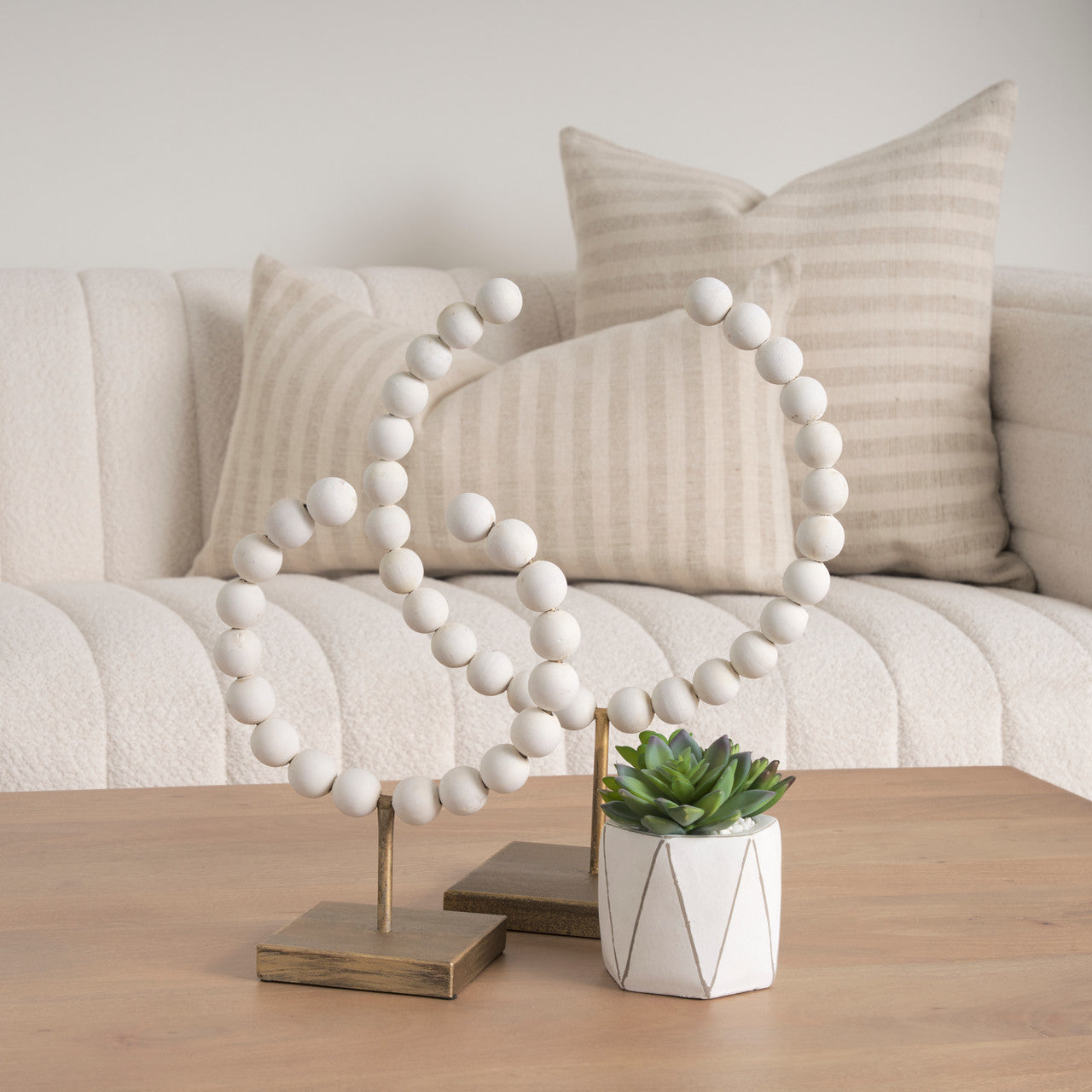 Pontchartrain I (Small) 9L x 5W White Beaded Broken Sphere Decorative Object W/ Gold Base