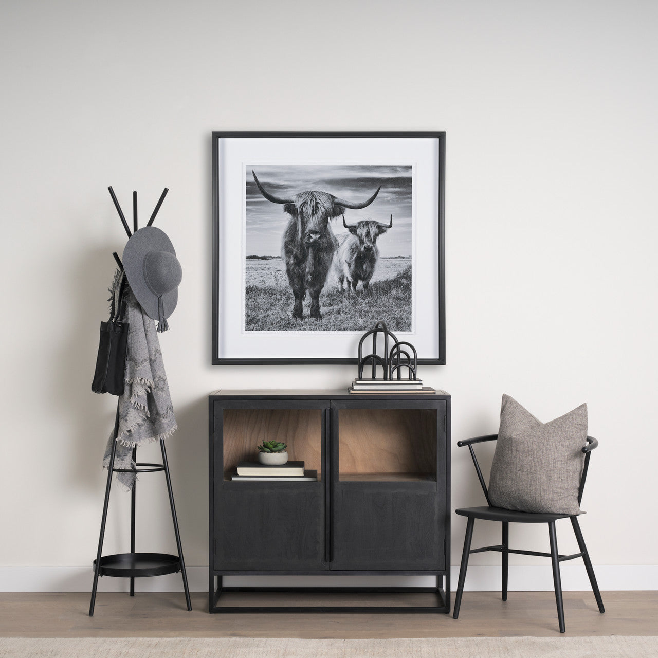 Everett Matte Black Metal w/ Two Metal Shelves Coat Rack
