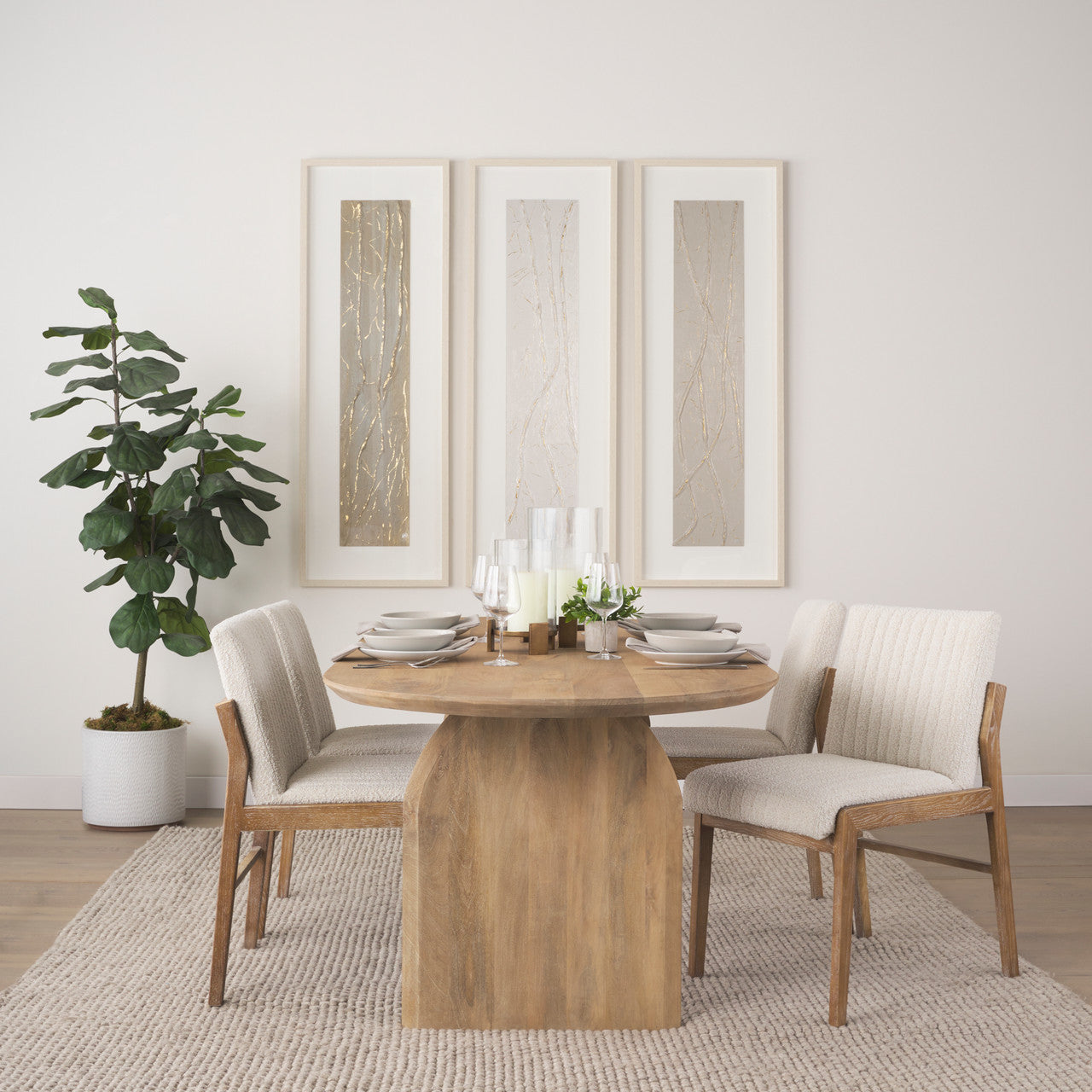 Tahoe Cream Boucle Upholstered and Light Brown Wood Armless Dining Chair