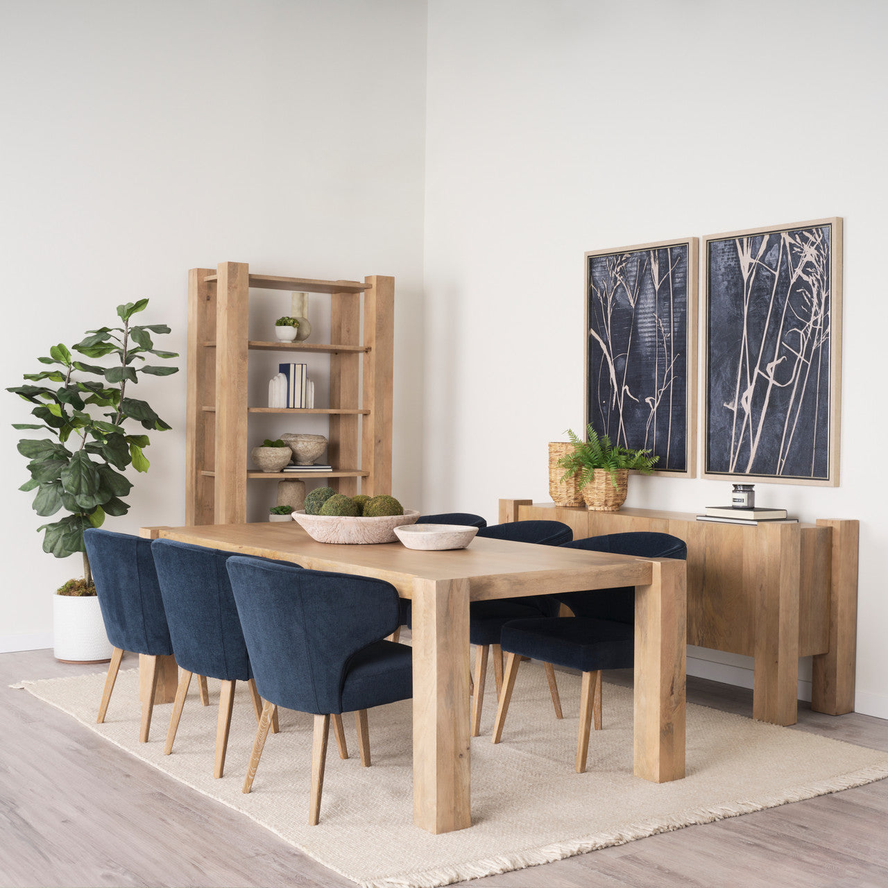 Niles 23.5L x 24.0W x 32.0H Navy Fabric Seat W/ Medium Brown Wooden Legs Wingback Dining Chair