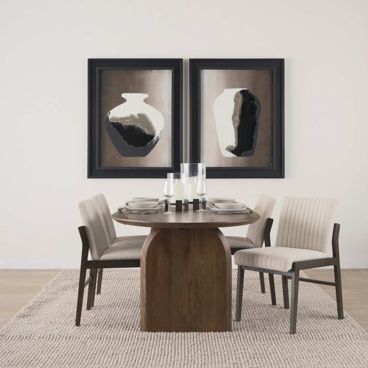 Tahoe Cream Upholstered and Black-Brown Wood Armless Dining Chair