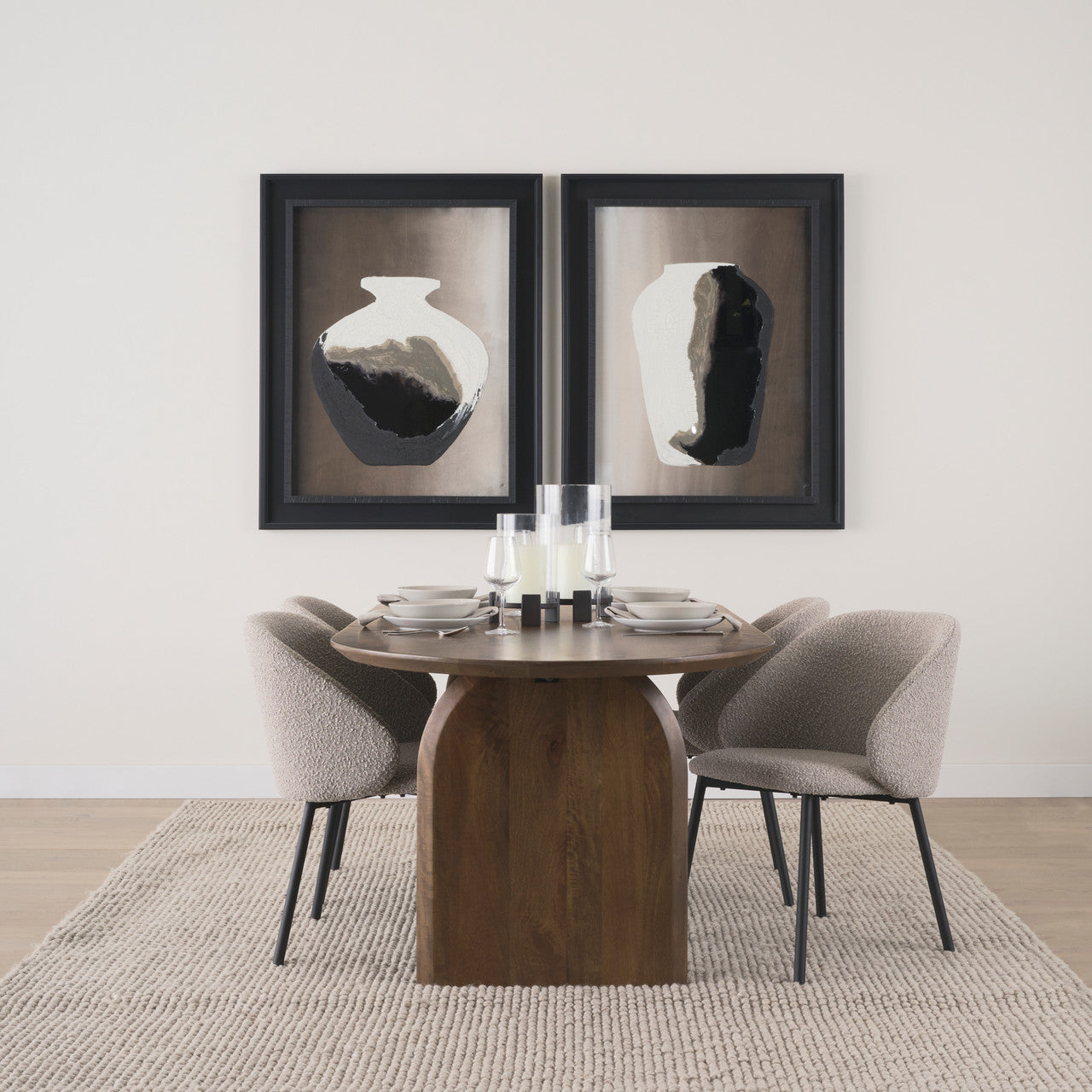 Shannon Dining Chair w/ Taupe Boucle Fabric & Matte Black Metal