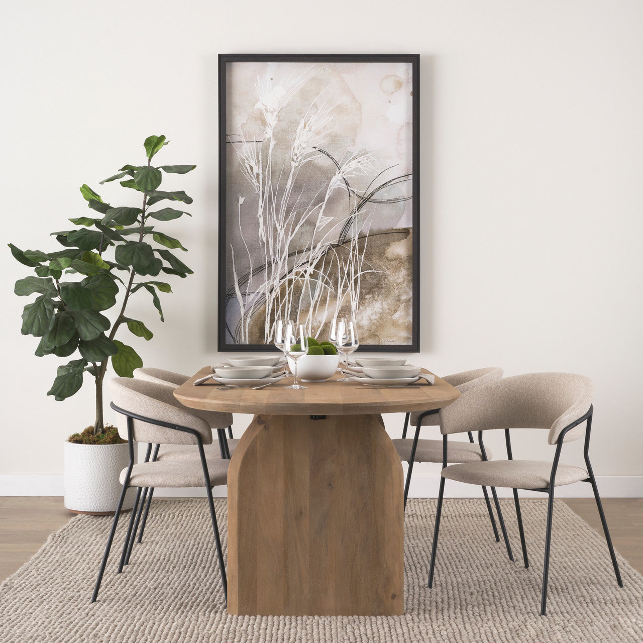 Carolyn Dining Chair w/ Oatmeal Fabric & Matte Black Metal