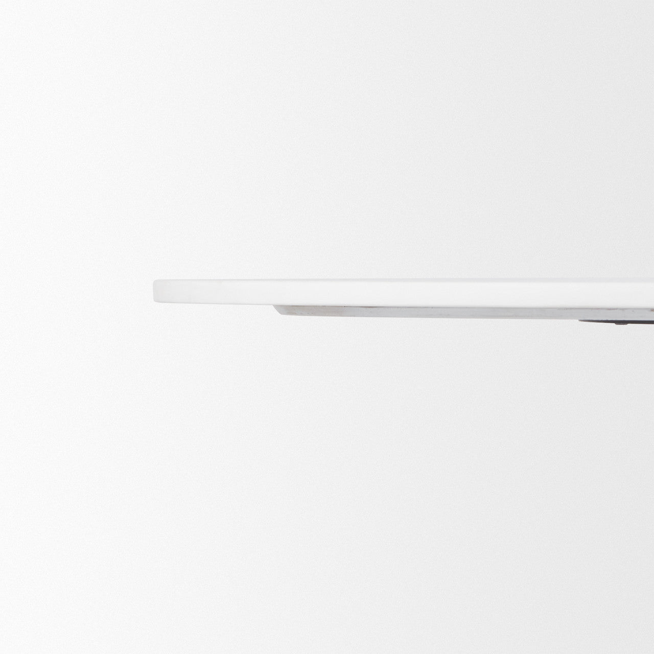 Maxwell 48L x 48W x 30H Round White Marble Top w/ Black Metal and Wood Pedestal Base Dining Table