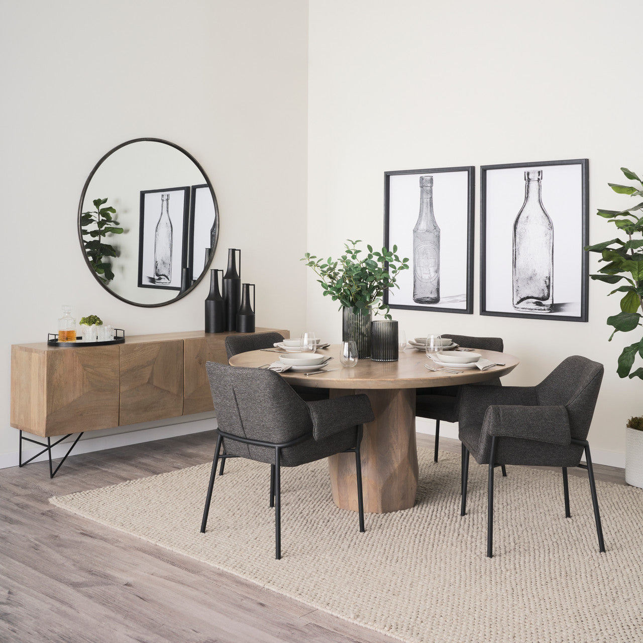 Brently Dining Chair w/ Gray Fabric & Matte Black Metal Legs