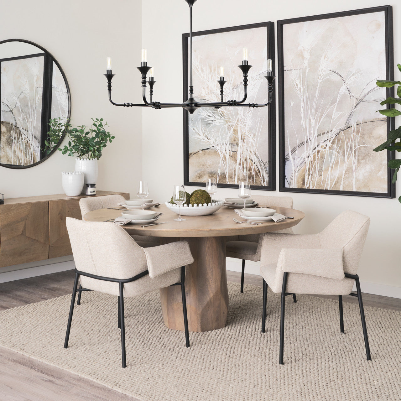 Brently Dining Chair w/ Oatmeal Fabric & Matte Black Metal Legs