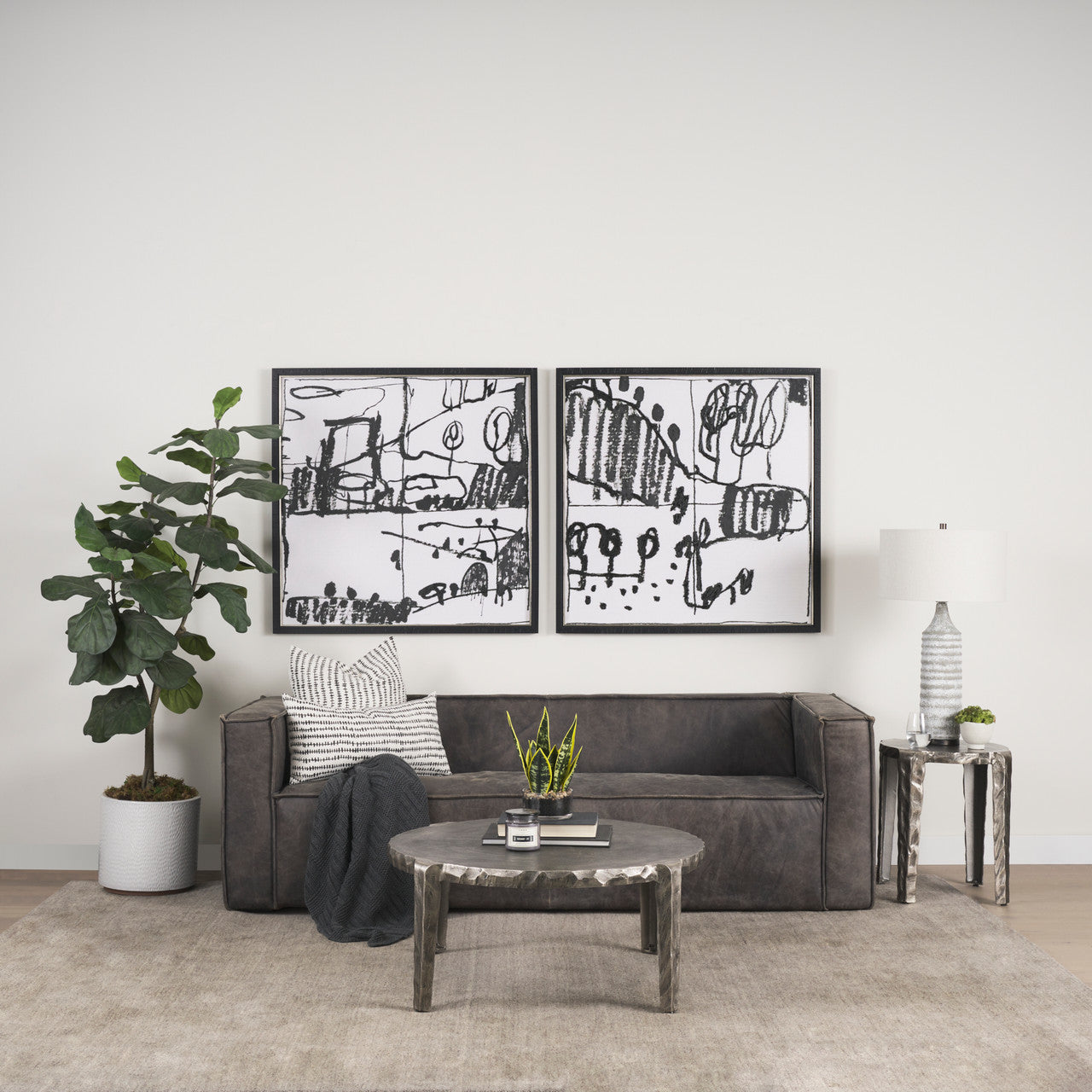 Jenna Cream w/ Black Print Linen Square Decorative Pillow Cover