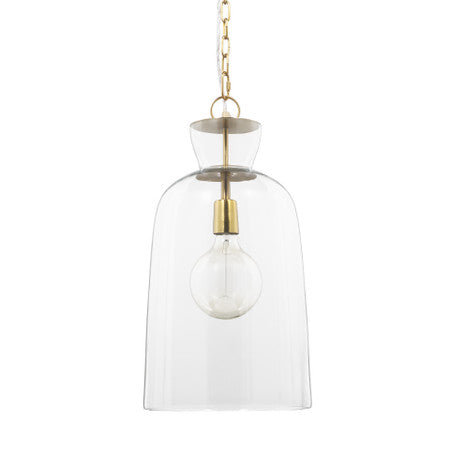 Sadah Tall Clear Blown Glass w/ Gold Metal Pendant Light