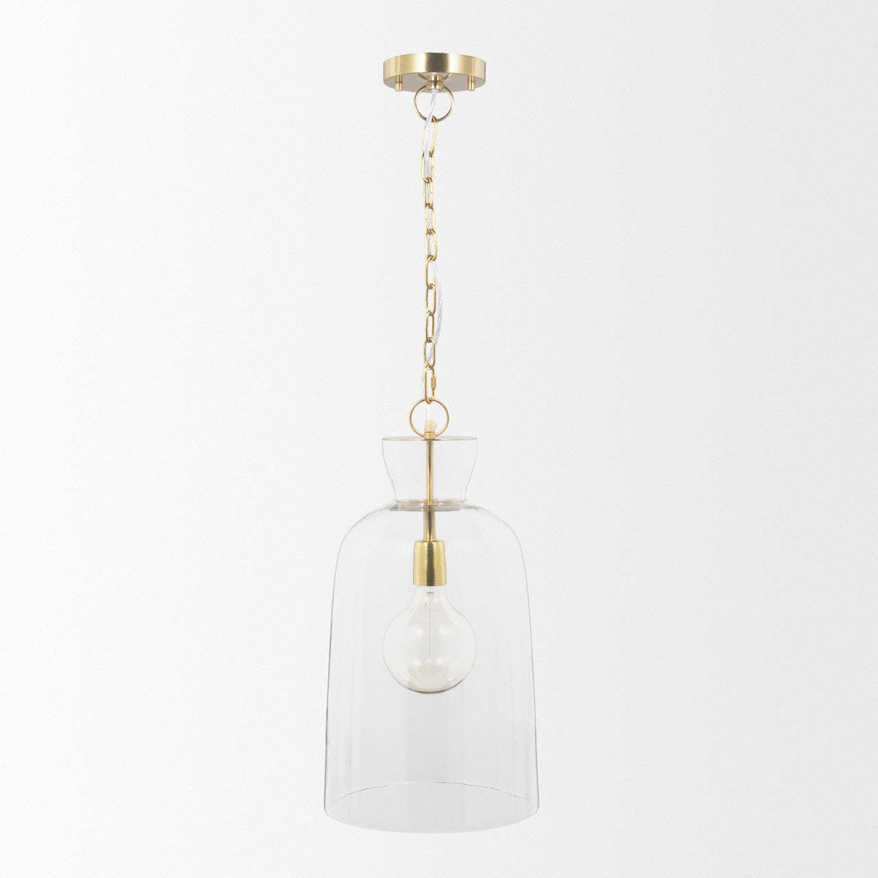 Sadah Tall Clear Blown Glass w/ Gold Metal Pendant Light