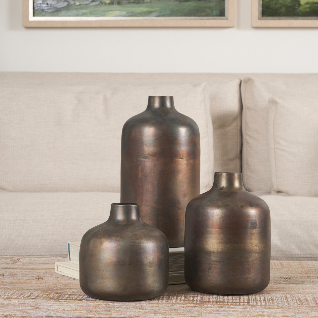 Daya Short Antiqued Gold Metal Vase