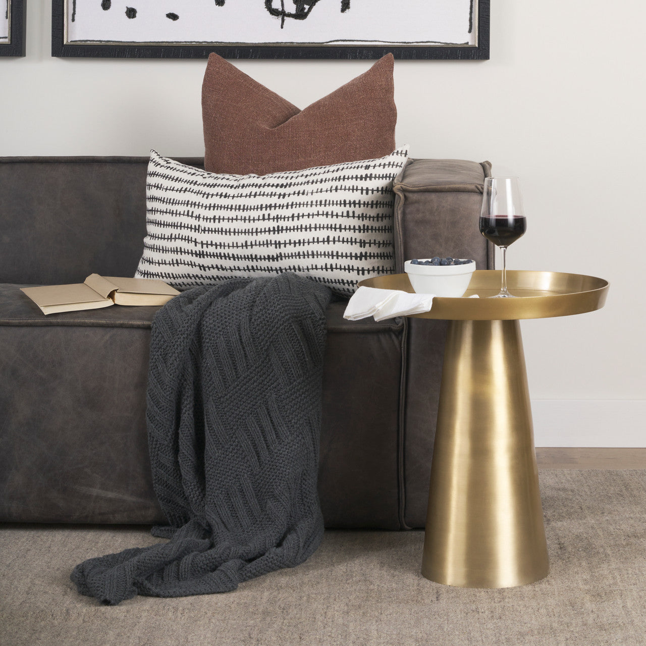 Roland Satin Brass Cast Aluminum Metal Accent Table