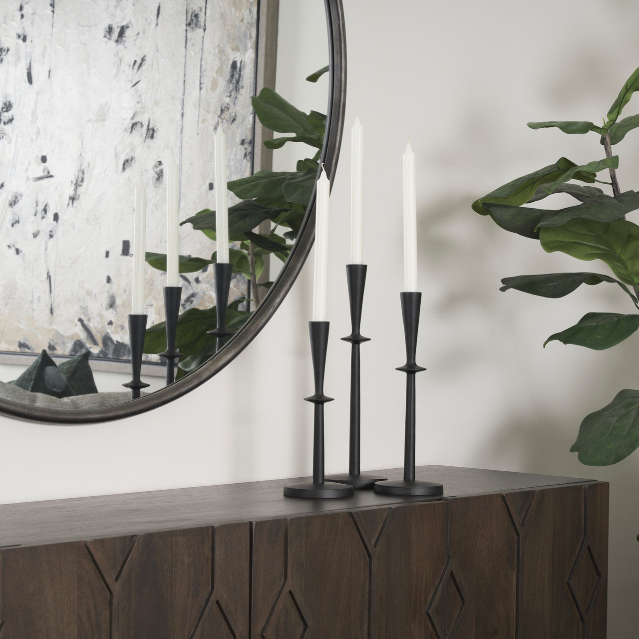 Qwin Matte Black Cast Aluminum Medium Candle Holder